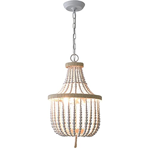 ITOSUI Lustre en perles de bois de style pastoral bohème, luminaire suspendu à finition blanche, lampe à suspension en perles, éclairage de plafond E14 rustique vintage de ferme (Couleur : Blanc) ITOSUI Lustre en perles de bois de style pastoral bohème, luminaire suspendu à finition blanche, lampe à suspension en perles, éclairage de plafond E14 rustique vintage de ferme (Couleur : Blanc)