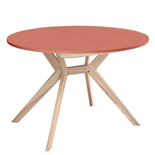 Ragaba, Biju, Table de Salle à Manger Ronde, 110 cm, Table de Salle à Manger pour 6 Personnes, Frêne Massif et Plateau MDF, Peu encombrante, Extensible, Vieux Rose