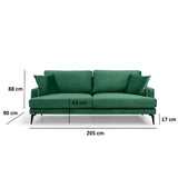 Menzzo Canapé 3 Places Narchis Velours Vert