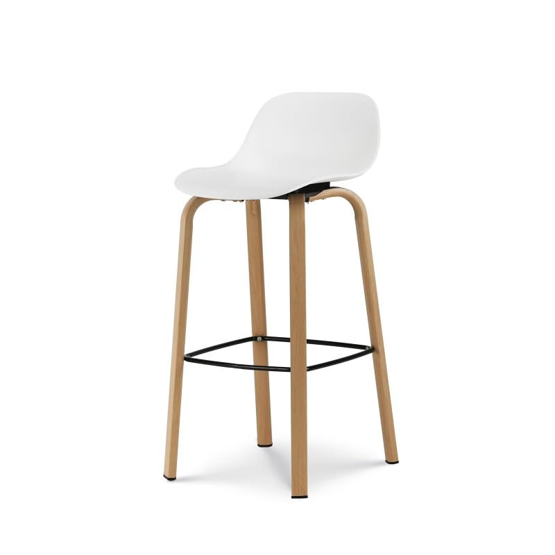 Kosmi Tabouret de Bar Blanc Style scandinave avec Pieds Effet Bois en métal - Hauteur 76cm 