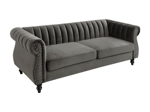 Vente-unique - Canapé Chesterfield 3 Places en Velours Trumbo - Gris - Velours Vente-unique - Canapé Chesterfield 3 Places en Velours Trumbo - Gris - Velours