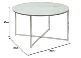 AC Design Furniture Antje Table Basse Ronde, Ø: 80 x 45 cm, Aspect Marbre Blanc /Chrome, Verre/Metal, 1 pc