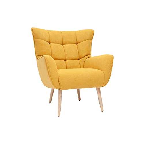 Miliboo Fauteuil scandinave en Tissu Effet Velours Jaune Moutarde et Bois Clair Avery