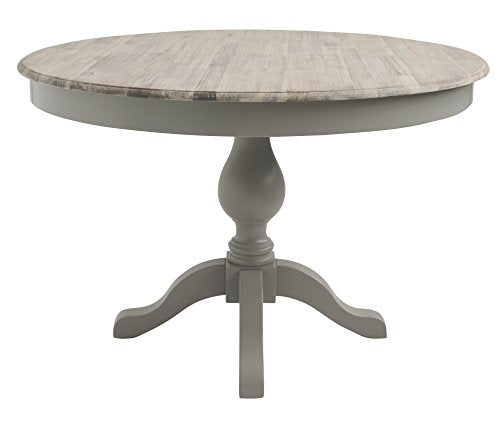 Générique Table à Manger Ronde sur piédestal avec 2 tiroirs cachés 120 L x 120 P x 78 H cm Plateau en Bois Dur d'acacia délavé à la Chaux Table à Manger en Bois Bleu Marine 5 Couleurs