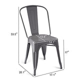 Amazon Basics Lot de 4 chaises de salle à manger empilables en métal avec dossier pour bistrot, cuisine, intérieur et extérieur, Gris Foncé, 51 x 43 x 85 cm