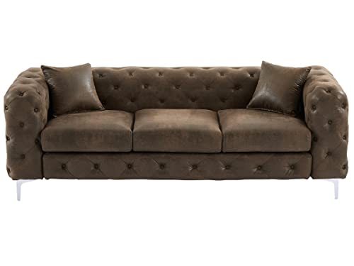 Vente-unique - Canapé 3 Places Chesterfield en Microfibre Aspect Cuir Vieilli Edwina