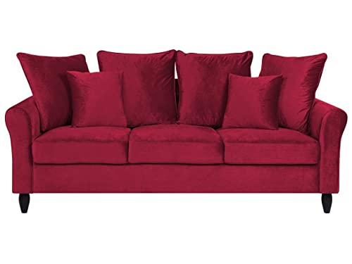 Canapé Fixe 3 Places en Velours Rouge Foncé au Design Glamour Tendance Beliani Canapé Fixe 3 Places en Velours Rouge Foncé au Design Glamour Tendance Beliani
