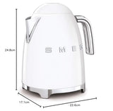 Smeg, Bouilloire Électrique KLF03WHEU 1,7 L, Filtre Anticalcaire Lavable, Arrêt Automatique de Sécurité, Indicateur de Niveau d'Eau, Base Antidérapante, Range Cordon, Puissance 2400W, Blanc