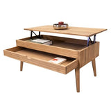 LoMasCasa Sonka Table basse relevable avec tiroir coulissant en bois naturel massif Disponible en couleur bois avec pied conique 100 x 50 x 48 cm