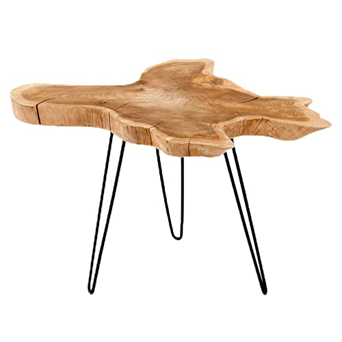 Meubletmoi Table Basse en Teck et trépied en métal - Design Exotique, Chalet Chic - Root