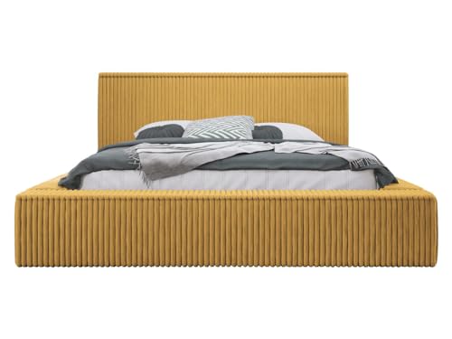 Best Mobilier - Lit 160X200 cm Swan en Velours Côtelé Jaune avec Sommier Inclus - Chambre Adulte