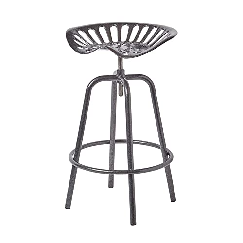 HOMESCAPES Tabouret de Bar Vintage Gris avec siège de Tracteur pivotant, 70 cm