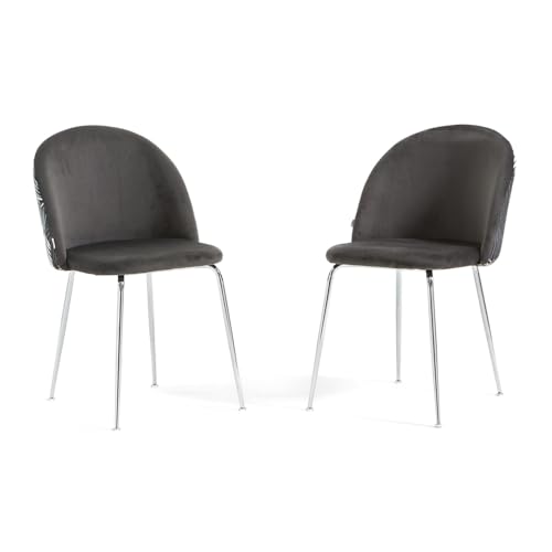 RATTATAN Sara - Lot de 2 chaises en velours uni ou Teddy pour l'intérieur avec pieds en métal (pieds argentés, velours fougères grises)