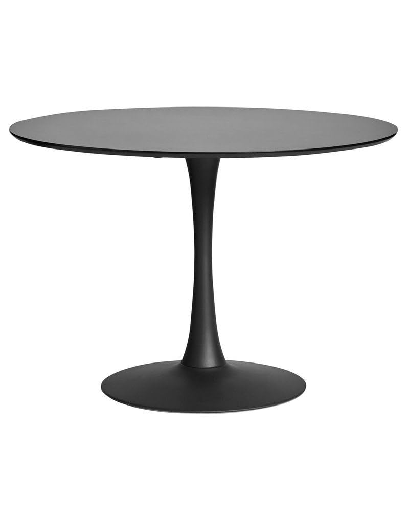 Dabudae Table Tul (TO), base en métal, plateau laqué noir, 100 cm de diamètre