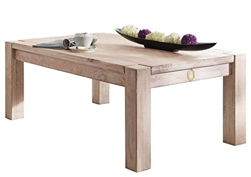 MASSIVMOEBEL24.DE Table Basse 120x70cm - Bois Massif d MASSIVMOEBEL24.DE Table Basse 120x70cm - Bois Massif d'acacia Blanchi - Nature White #09