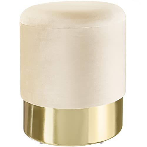 TecTake Pouf Rond avec Coffre de Rangement Tabouret Aspect Velours Base en Acier Doré Design Elégant – Diverses Couleurs (Crème)