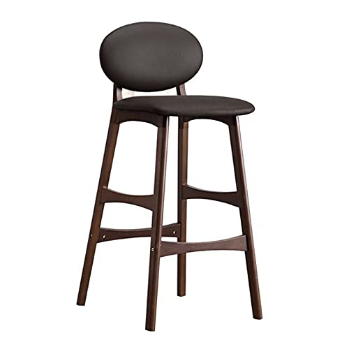 JUNNIU Tabourets de Bar en Bois Massif Simples et Modernes, Pieds en Noyer avec siège en PU, Chaise de Petit-déjeuner à Dossier, Hauteur d'assise 75 cm (Couleur: Noir) Decoration