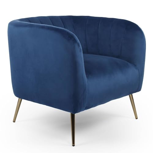 Menzzo Fauteuil Moderne Bombaro Pieds métal doré et Velours Bleu Menzzo Fauteuil Moderne Bombaro Pieds métal doré et Velours Bleu