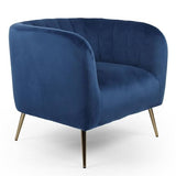 Menzzo Fauteuil Moderne Bombaro Pieds métal doré et Velours Bleu