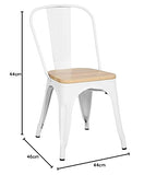 Kosmi - Lot de 4 chaises en métal Blanc Mat et Assise en Bois Clair - Style Industriel