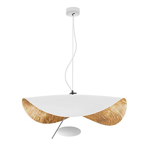 COCOL LED Pendentif En Forme De Feuille Chapeau Doré Suspension Lampe Hauteur Réglable Plafond Suspension Café Bar Chambre Salon Décoration Lustre Système D'éclairage,Blanc,60cm