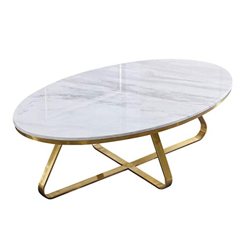 Table basse ronde contemporaine ovale – Table basse moderne pour salon et bureau – Table de cocktail moderne en marbre naturel – Base X Blanc