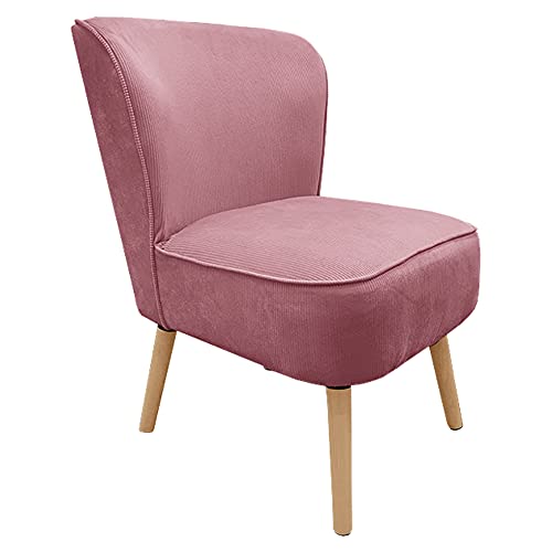 Meubletmoi Fauteuil Bas, Structure en Bois de pin, Tissu Finition Velours côtelé Rose et piètement en Bois de Bouleau - Natsu Meubletmoi Fauteuil Bas, Structure en Bois de pin, Tissu Finition Velours côtelé Rose et piètement en Bois de Bouleau - Natsu