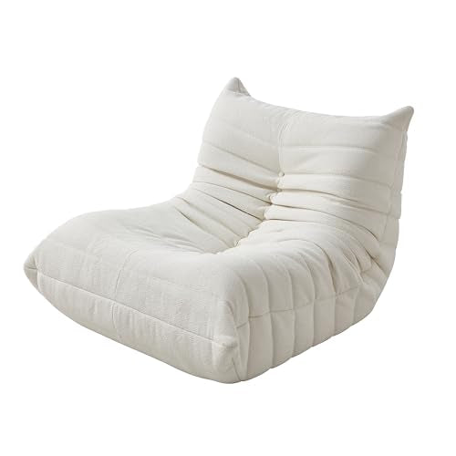jeerbly Lazy Pouf en laine d jeerbly Lazy Pouf en laine d'agneau - Canapé simple - Fauteuil de cheminée - Pour salon - Chaise simple - Chaise de sol - Mousse haute densité - Doux - Beige