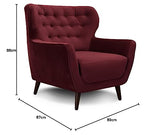 Cavadore Abby Fauteuil avec Capitonnage à Boutons, Style Rétro, Aspect Velours , 87 x 89 x 88 cm, Rouge