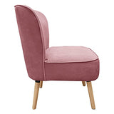 Meubletmoi Fauteuil Bas, Structure en Bois de pin, Tissu Finition Velours côtelé Rose et piètement en Bois de Bouleau - Natsu