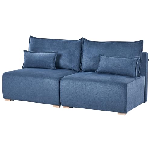 Beliani Canapé Modulable Minimaliste en Tissu 3 Places Fonction Couchage Espace de Rangement Bleu Nerbo