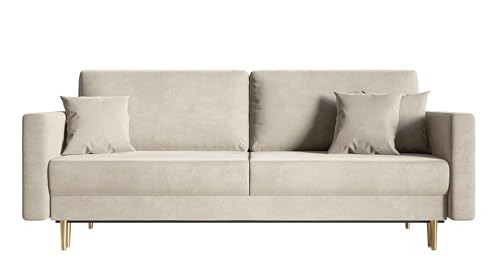 Selsey VALICO - Canapé Convertible - 3 Places - Velours hydrophobe - Beige