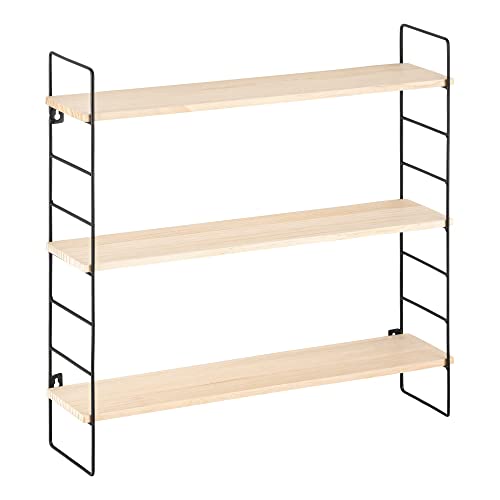 Navaris Étagère Murale – Compartiment de Rangement 50 x 50 x 12 cm en Bois de pin et métal – Étagère pour Chambre Salon Salle de Bain Cuisine