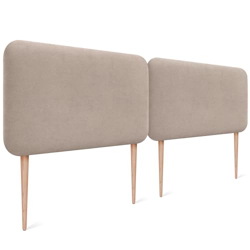 DHOME Tête de Lit Capitonnée Unie Arrondie en Tissu Aqualine avec Pieds pour Mur Têtes de Lit Acoustiques Absorbantes Tête de Lit Chambre à Coucher (Beige, 180cm Dual)