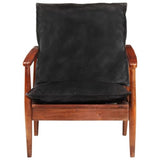 ULUYYUC Fauteuil, fauteuil de lecture, confortable, fauteuil de salon, balcon, convient pour salle de société, bureau, chambre à coucher, en cuir véritable et bois massif d'acacia noir
