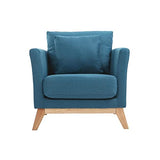 Miliboo Fauteuil scandinave déhoussable en Tissu Bleu Canard et Bois Clair Oslo