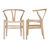 Chaise Y (Wishbone Chair) chaise de salle à manger avec accoudoirs en bois massif de style milieu du siècle avec siège en chanvre (en bois de frêne - noyer) (Bois de frêne - noyer).(Beech Wood Color,P