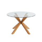 BAÏTA Table à Manger Ronde Harry Verre et Effet chêne 120cm