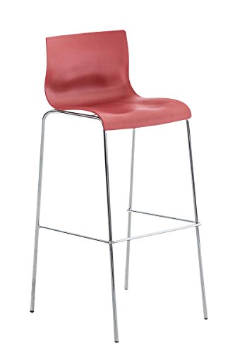 CLP Tabouret De Bar en Plastique I Chaise Haute De Bar Empilable I Piètement Et Repose-Pieds en Métal I Hauteur D'Assise 76 cm, Couleur:Rouge, Couleur du Cadre:Chrome