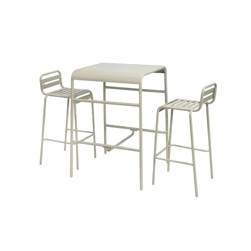 sweeek - Table Haute de Jardin Amelia Beige. 2 chaises Hautes en Acier. 70 x 70cm x 95cm