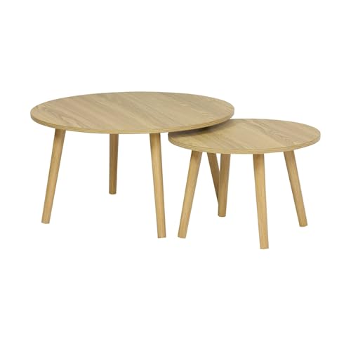 sweeek - Lot de 2 Tables Basses Rondes Effet frêne Népal