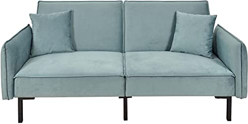 Canapé Convertible Effet Velours - 198 x 90 x 83 cm. - Vert de Gris