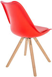 Chaise De Salle A Manger Sofia avec Coque en Plastique I Assise Rembourrée en Similicuir I Pieds Bois I Dossier, Couleur:Rouge, Couleur du Cadre:Natura (Ronde)