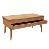 LoMasCasa Sonka Table basse relevable avec tiroir coulissant en bois naturel massif Disponible en couleur bois avec pied conique 100 x 50 x 48 cm