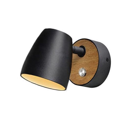 Ouglres Applique Murale Avec Interrupteur Noir,Applique en Bois Industrielle,Abat-Jour en Aluminium Pivotant,Lampe Murale Intérieure Moderne pour Chambre à Coucher Lit,Salon,Couloir,Escalier,E27 1pack