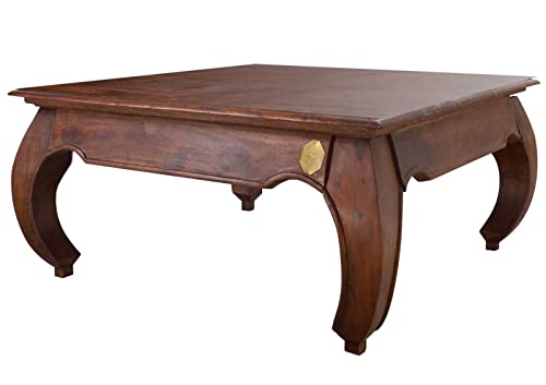 MASSIVMOEBEL24.DE Table Basse carrée 90x90cm - Bois Massif d'acacia laqué - Inspiration Ethnique-Coloniale - Opium #614