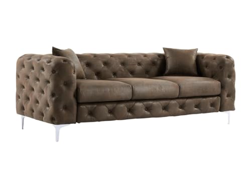 Vente-unique - Canapé 3 Places Chesterfield en Microfibre Aspect Cuir Vieilli Edwina