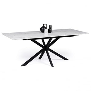 IDMarket - Table à Manger Extensible Rectangle Alix 6-10 Personnes Pied araignée Noir Plateau Effet marbre Blanc Alaska 160-200 cm