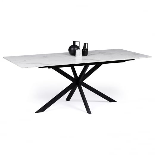 IDMarket - Table à Manger Extensible Rectangle Alix 6-10 Personnes Pied araignée Noir Plateau Effet marbre Blanc Alaska 160-200 cm