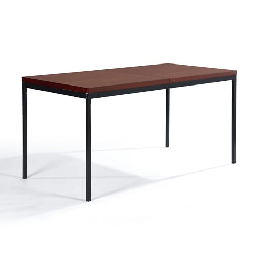 FurnitureR Table de salle à manger, table de cuisine en bois vintage, cadre en métal, table de cuisine rectangulaire avec pieds réglables pour salle à manger, salon, 150 x 75 x 75 cm, bureau marron et